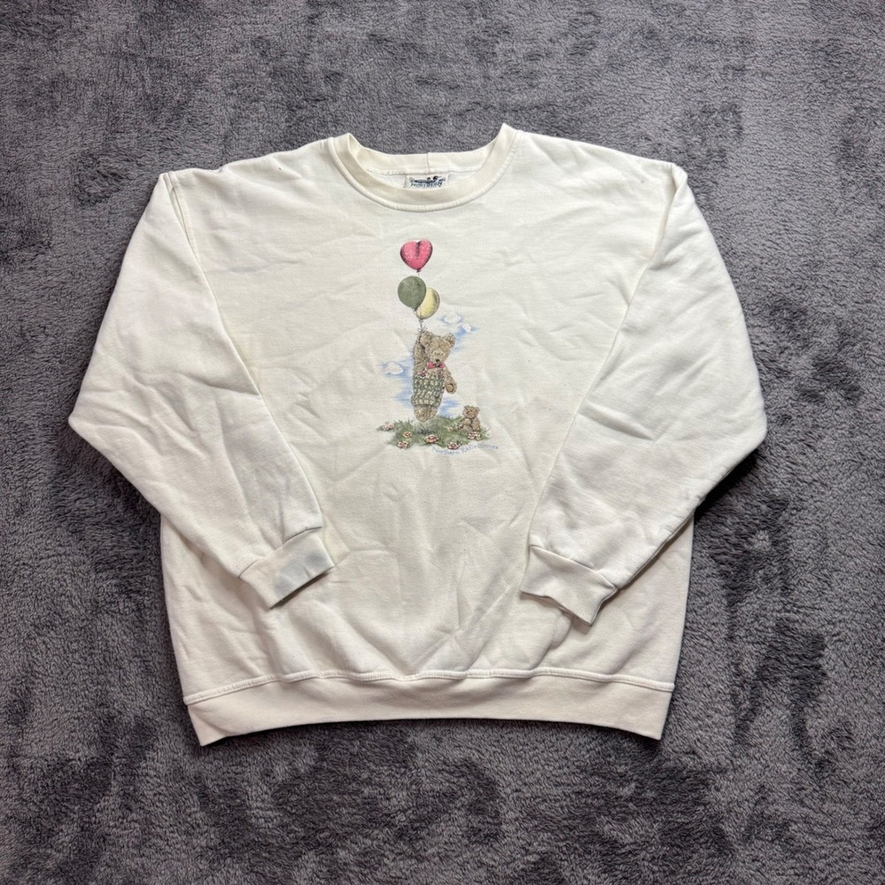 Vintage Northern Reflections Teddy Bear Balloon Sweatshirt Cream XL